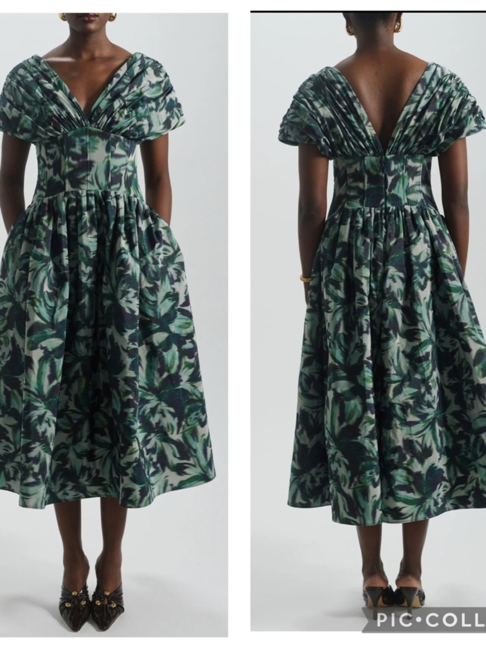 Amsale Drop-Waist Corset Dress in Emerald-Multi